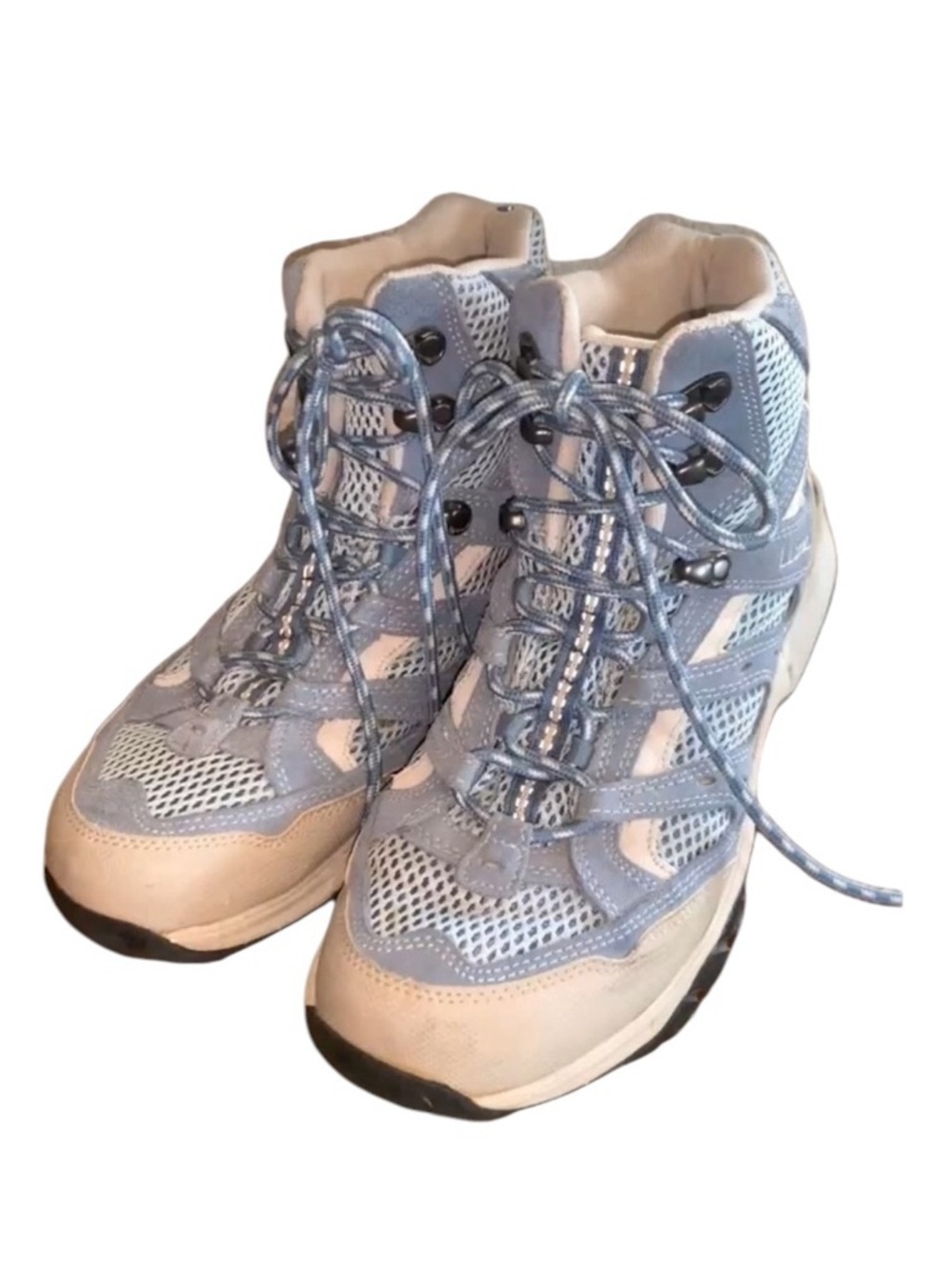 LL Bean hiking boots, women 10 high top, blue/grey suede with breathable net euc